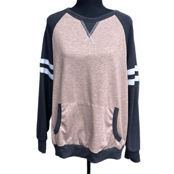 Raglan Long Sleeve Varsity‎ Striped Top Charcoal & Mocha - Picture 3 of 10